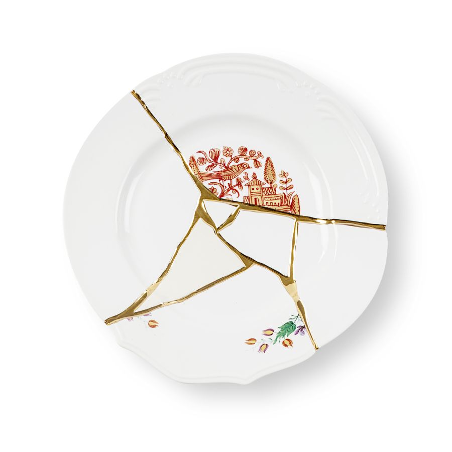 Porcelain and gold plated Dinner plate Kintsugi by Seletti – High Home