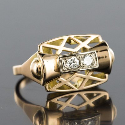 0.20 Carat Diamond Yellow Gold Ring, 1940s-OLU-896226