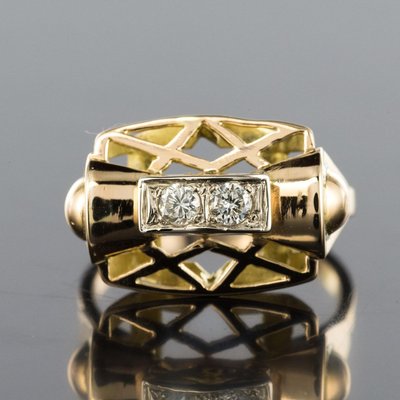 0.20 Carat Diamond Yellow Gold Ring, 1940s-OLU-896226