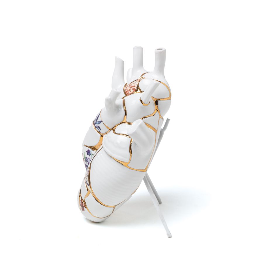 Fine porcelain and gold Decorative Object Love in Bloom Kintsugi Heart by Seletti