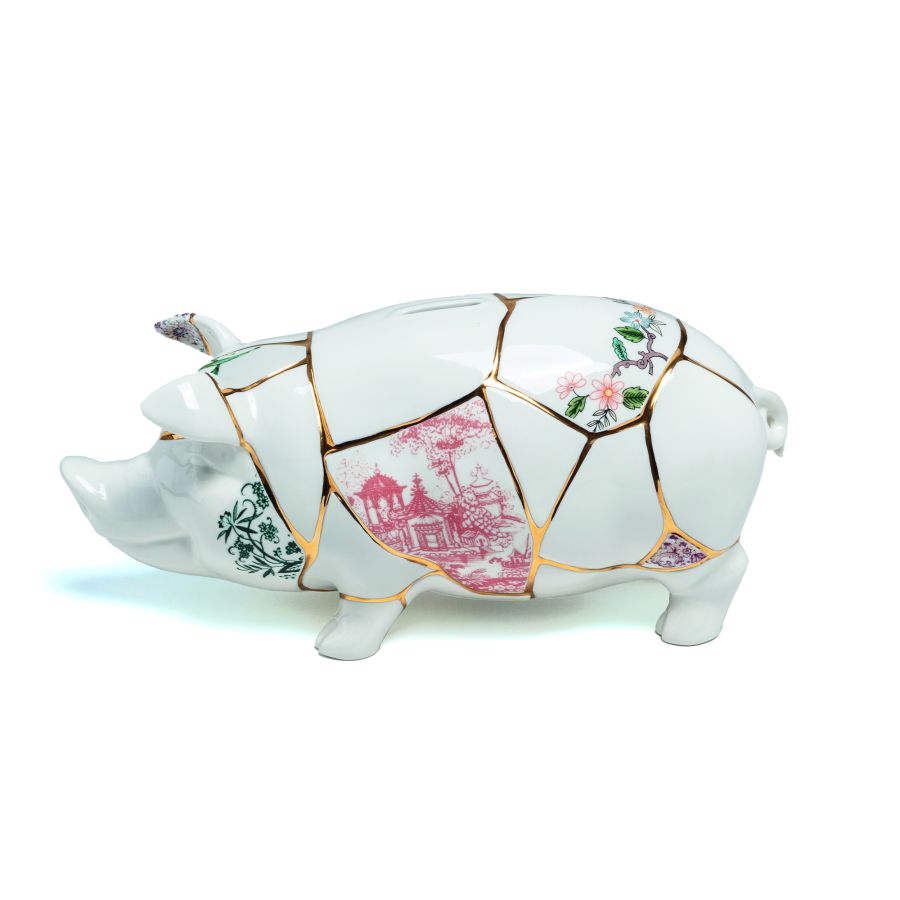 Porcelain and gold plated Piggy Bank Kintsugi by Seletti