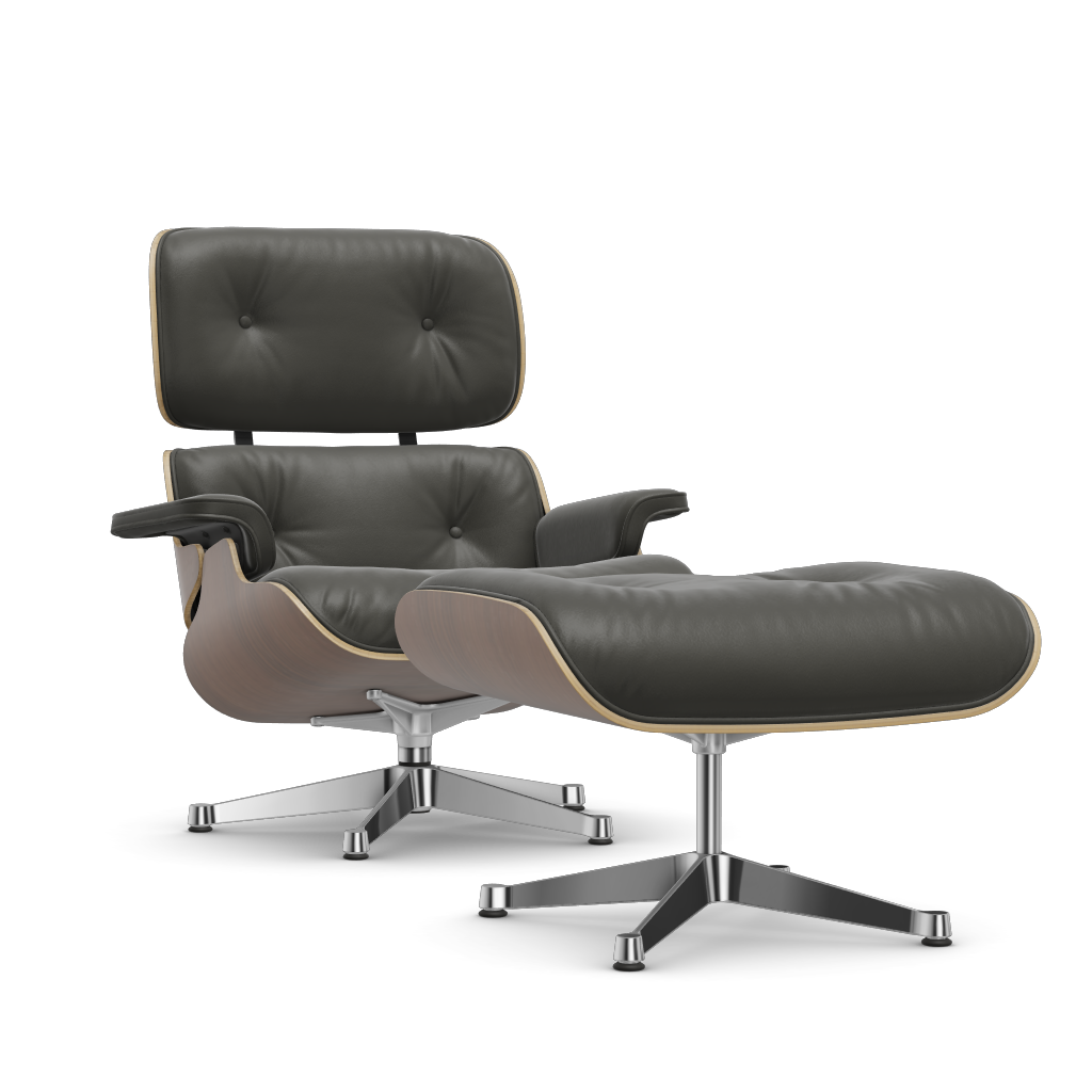 Lounge Chair & Ottoman (New Dimensions) by Vitra #black pigmented walnut/polished/Leather Premium F - umbra grey