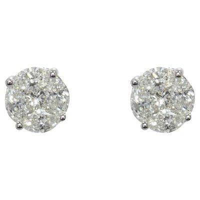 1.13 Carat Modern Diamond 18 Karat White Gold Stud Earrings, Set of 2-OLU-1281867