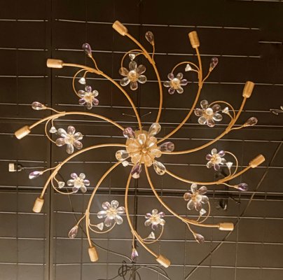 10-Light Ceiling Lamp with Coloured Crystals-QLH-1816581