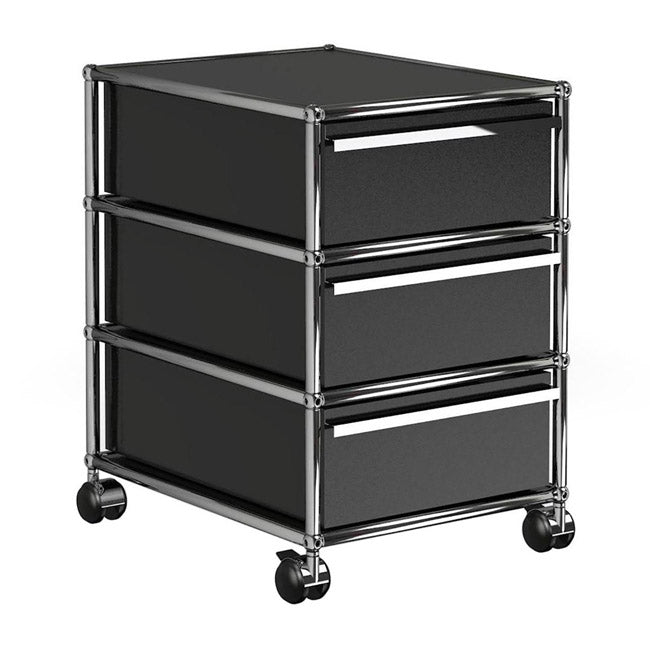 1x3 Container with wheel & 3-drawers [W395XD500xH(175+175+175)] by Usm #Graphite Black [RAL 9011]