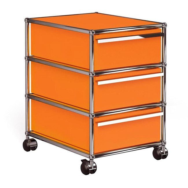 1x3 Container with wheel & 3-drawers [W395XD500xH(175+175+175)] by Usm #Pure Orange [RAL 2004]