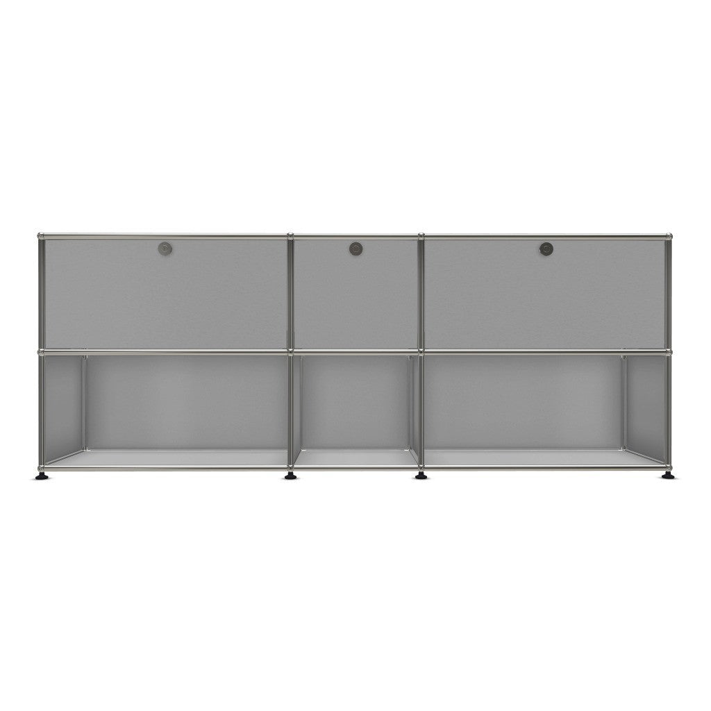 3x2 Modular Metal Sideboard with 3 top doors [W(750+395+750)XD350XH(350+350)] by Usm #USM Matte Silver