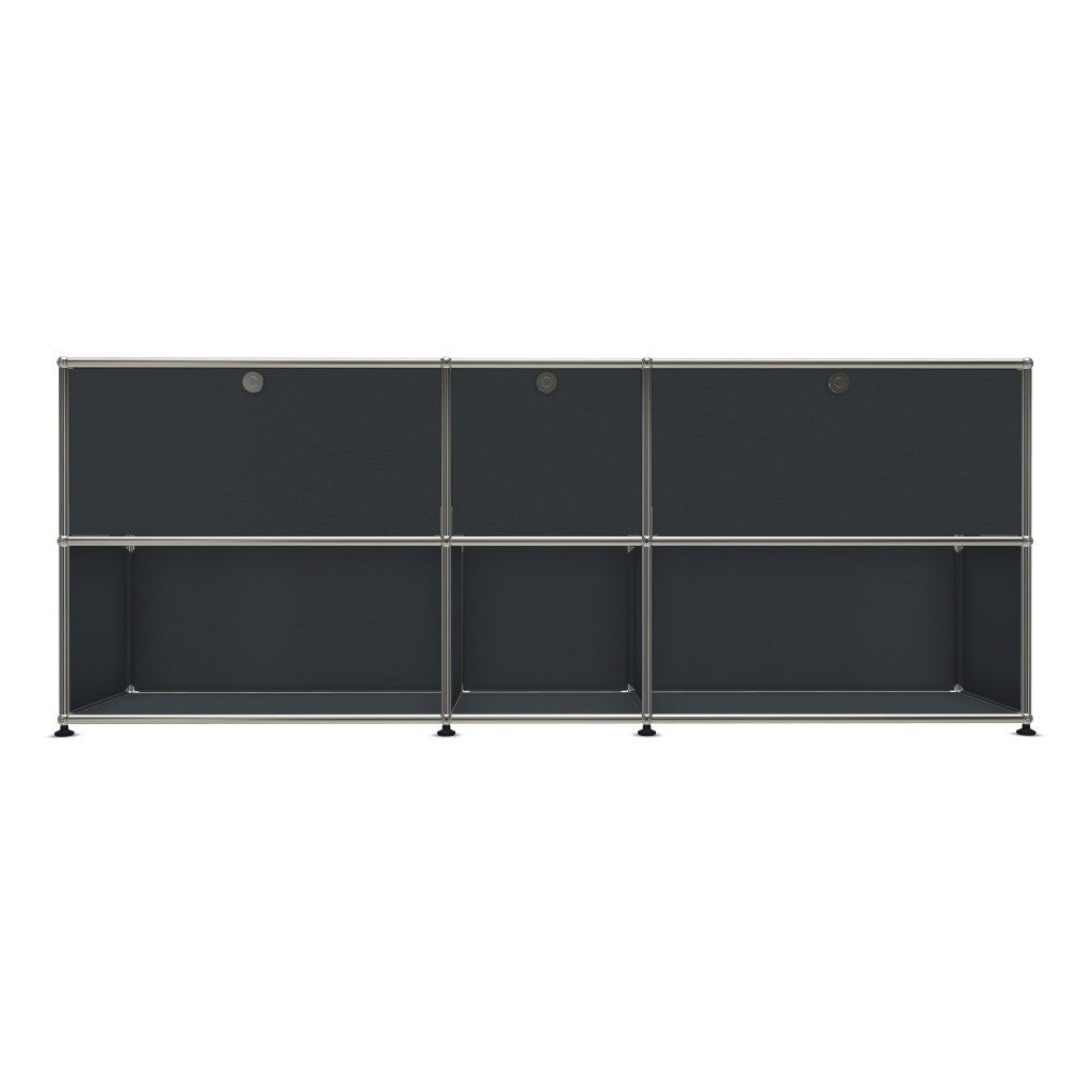 3x2 Modular Metal Sideboard with 3 top doors [W(750+395+750)XD350XH(350+350)] by Usm #Anthracite [RAL 7016]