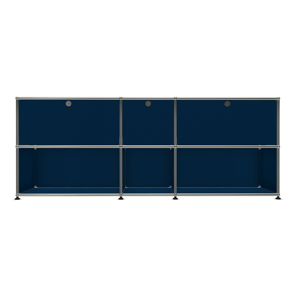 3x2 Modular Metal Sideboard with 3 top doors [W(750+395+750)XD350XH(350+350)] by Usm #Steel Blue [RAL 5011]