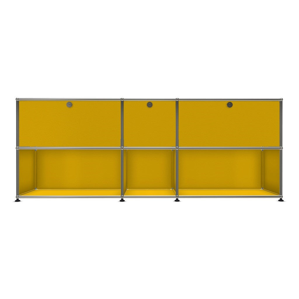 3x2 Modular Metal Sideboard with 3 top doors [W(750+395+750)XD350XH(350+350)] by Usm #Golden Yellow [RAL 1004]