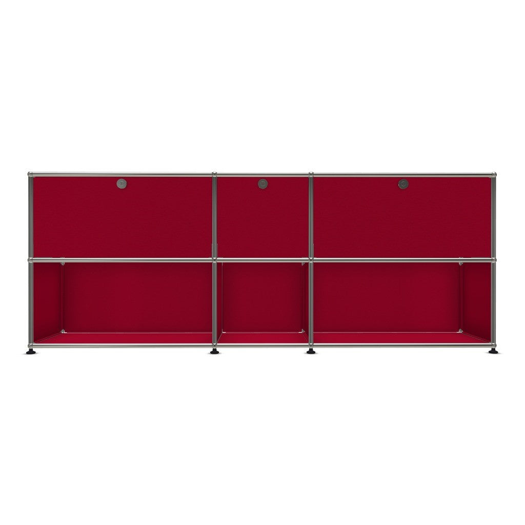 3x2 Modular Metal Sideboard with 3 top doors [W(750+395+750)XD350XH(350+350)] by Usm #USM Ruby Red