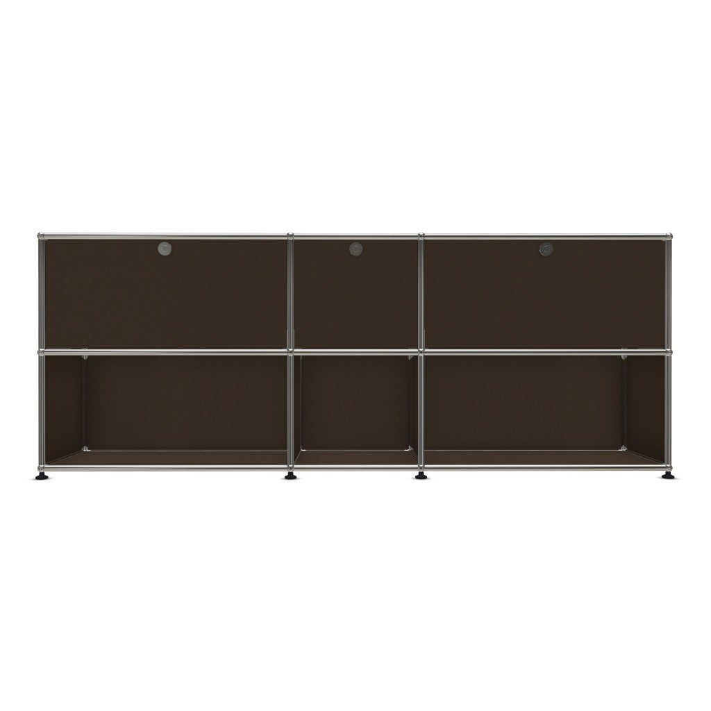 3x2 Modular Metal Sideboard with 3 top doors [W(750+395+750)XD350XH(350+350)] by Usm #USM Brown