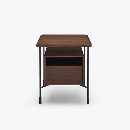 PASSEPARTOUT - Square walnut bedside table with drawers