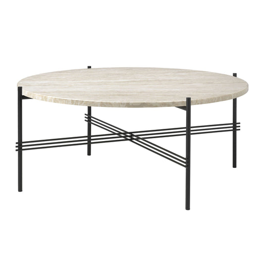 TS Outdoor Coffee Table Round Ø80 by GUBI #White Travertine/Black