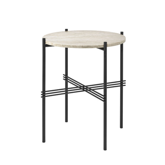 TS Outdoor Side Table Round Ø40 by GUBI #White Travertine/Black