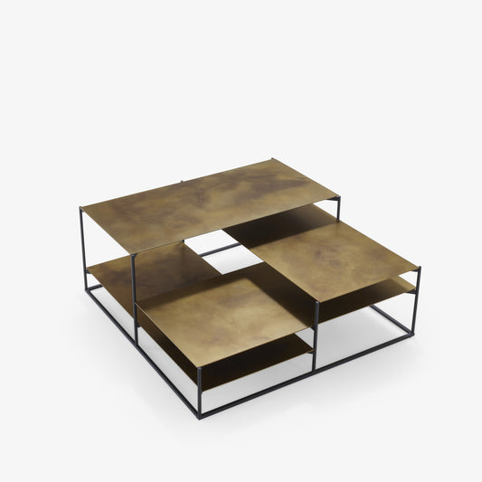 Lowlands - Low Square Steel Coffee Table by Ligne Roset #golden brass aspect steel