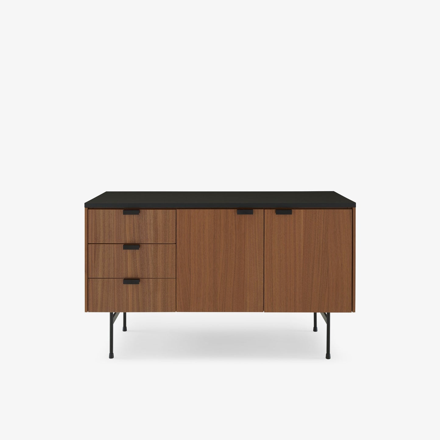 Tanis - Sideboard walnut + black fenix laminate base in circular tubing