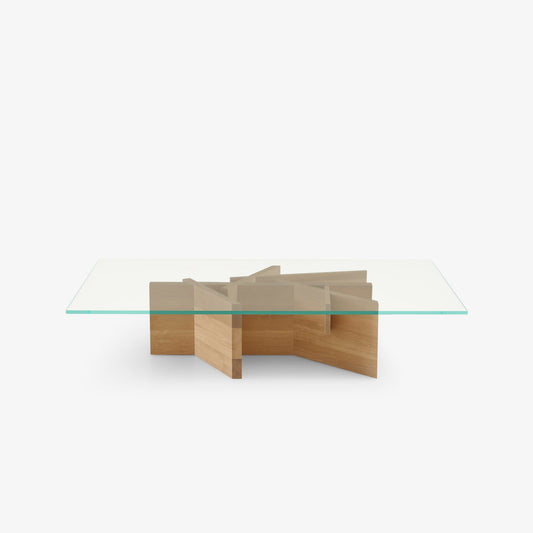 Ashera - Low Rectangular Wood And Glass Coffee Table by Ligne Roset