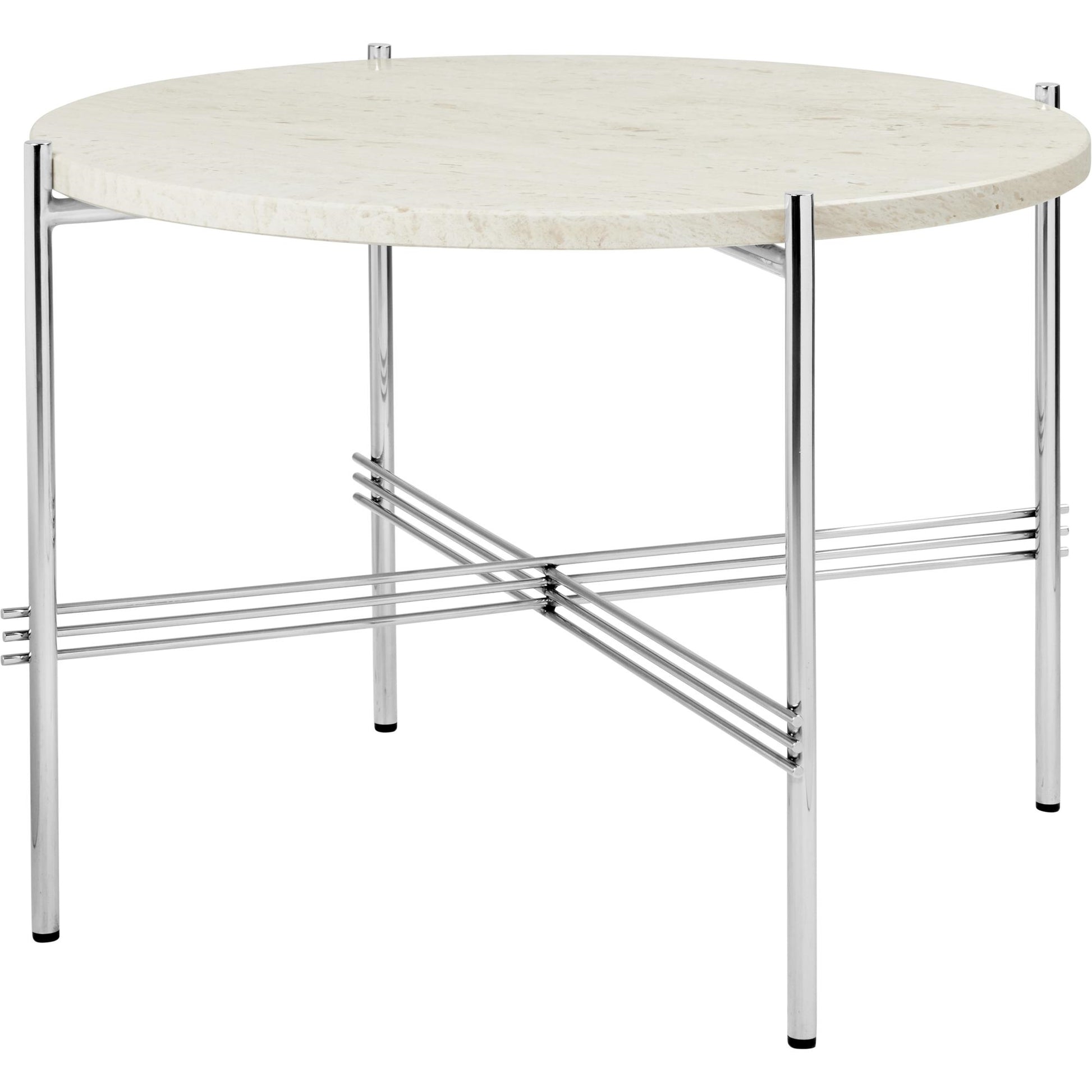 TS Coffee Table Round Ø55 by GUBI #Polished Steel/White Travertine