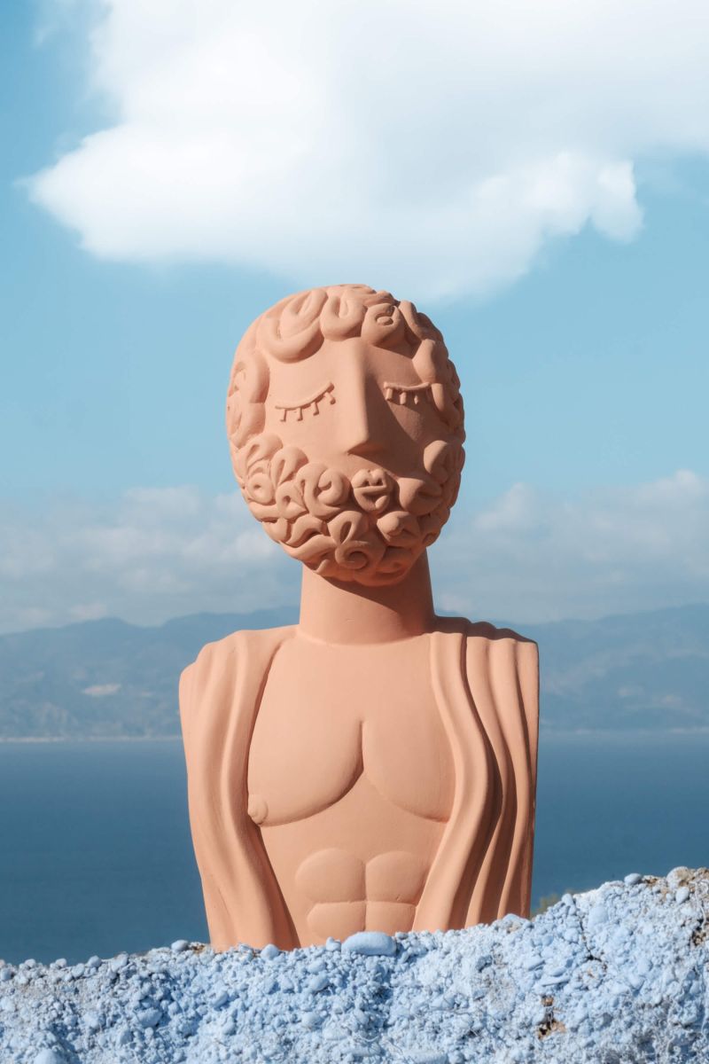 Terracotta Statue Magna Graecia Bust Man by Seletti