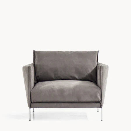 GENTRY - Fabric or leather armchair (Feet - Steel Chrome / Upholstery Material - Uniform Melange)