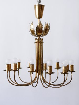 12-Armed Brass Pendant Lamps by United Workshops for Vereinigte Werkstätten Collection, 1950s-WPT-1360211