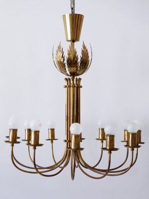 12-Armed Brass Pendant Lamps by United Workshops for Vereinigte Werkstätten Collection, 1950s-WPT-1360211