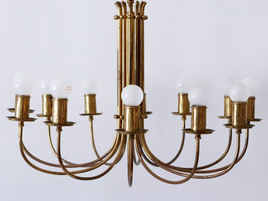 12-Armed Brass Pendant Lamps by United Workshops for Vereinigte Werkstätten Collection, 1950s-WPT-1360211