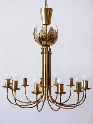 12-Armed Brass Pendant Lamps by United Workshops for Vereinigte Werkstätten Collection, 1950s-WPT-1360211