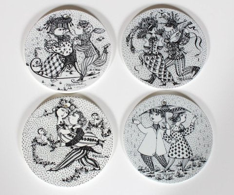 12-Month Wall Plaques by Bjørn Wiinblad for Nymølle Keramiske Fabrik, Denmark, 1970s, Set of 12-HJB-715789