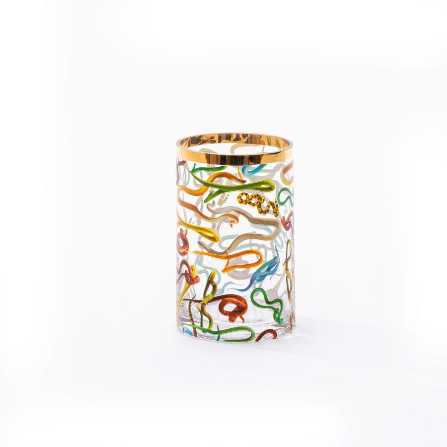 small Cylindrical Glass Vase Snakes by Seletti