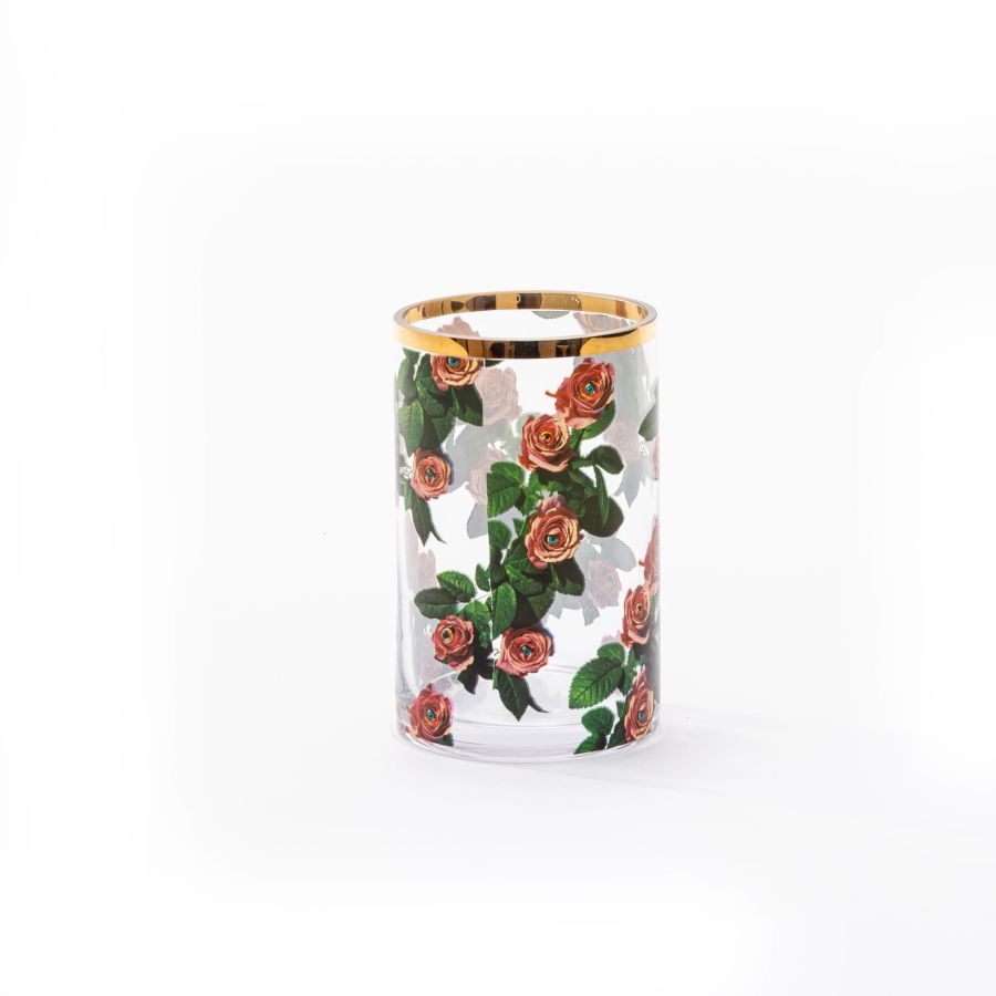 small Cylindrical Glass Vase Roses by Seletti