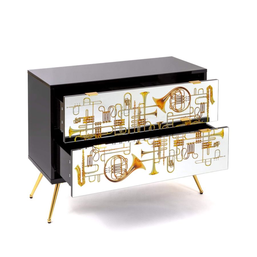 MDF and Glass Chest of drawers Trumpets Chest of Two Drawers by Seletti