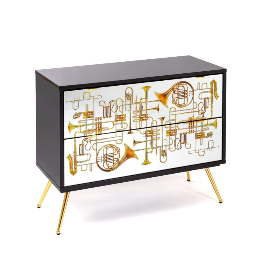 MDF and Glass Chest of drawers Trumpets Chest of Two Drawers by Seletti