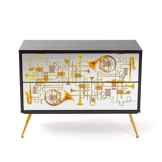 MDF and Glass Chest of drawers Trumpets Chest of Two Drawers by Seletti