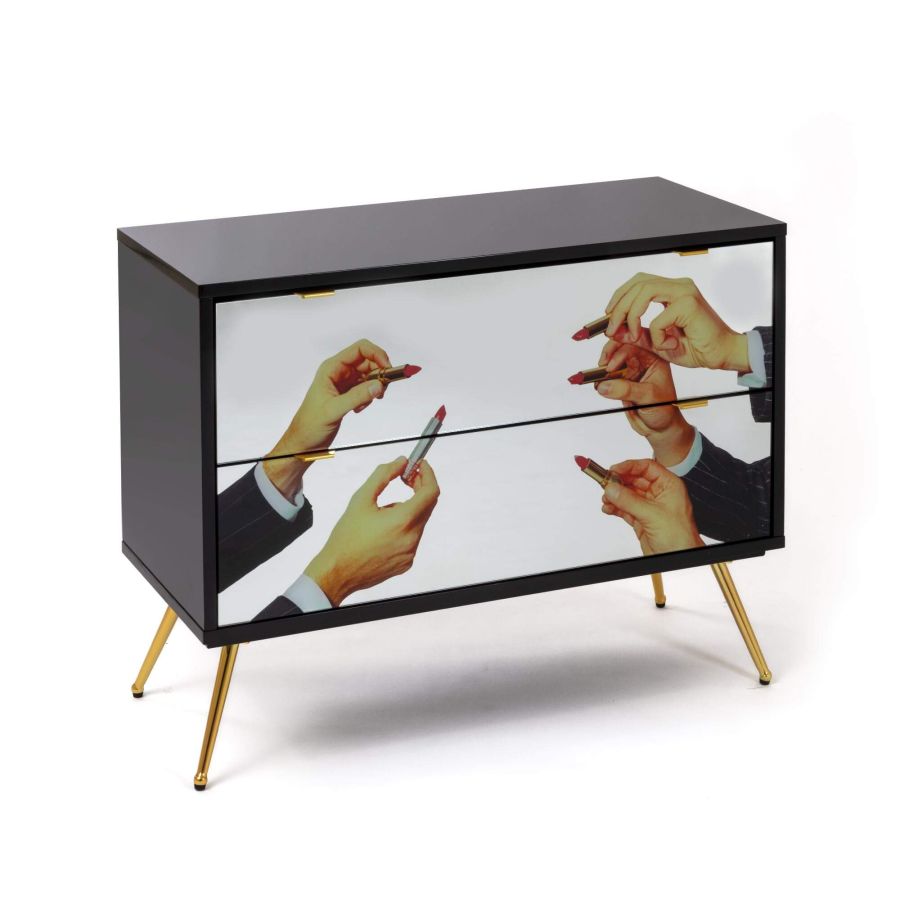 MDF and Glass Chest of drawers Lipstick Chest of Two Drawers by Seletti