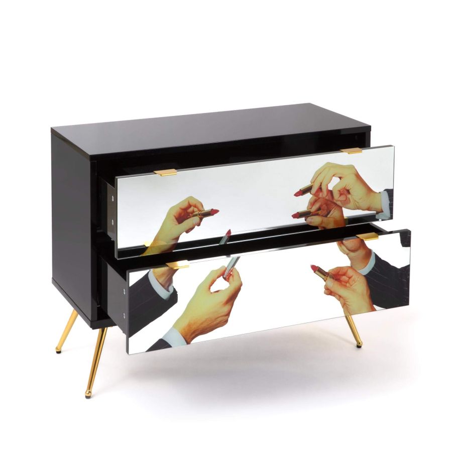 MDF and Glass Chest of drawers Lipstick Chest of Two Drawers by Seletti