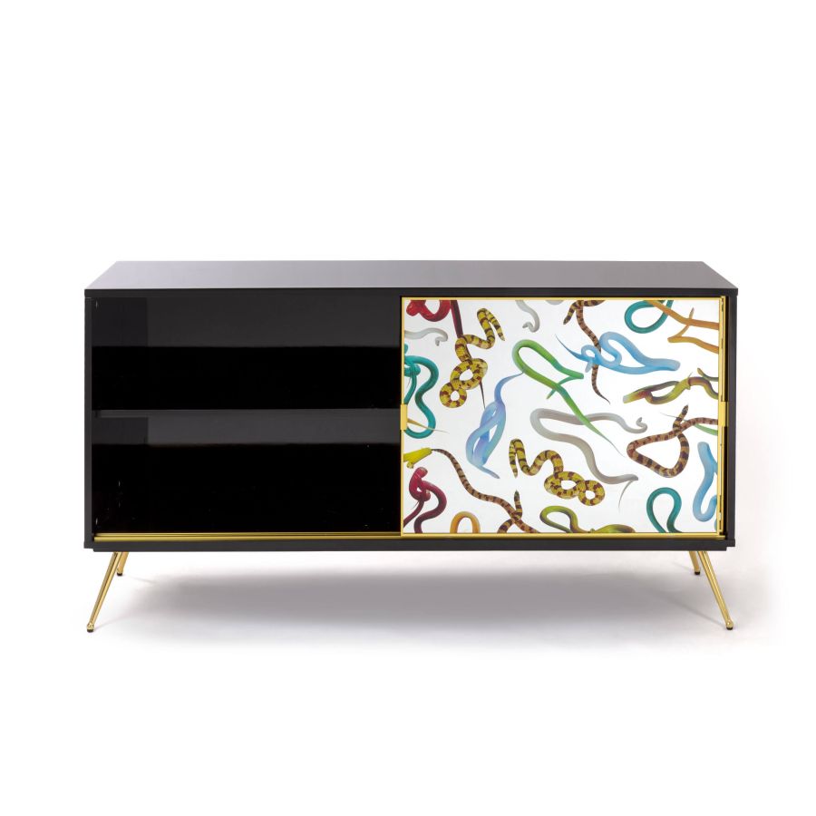 MDF and Glass Cabinet with sliding door Snakes by Seletti