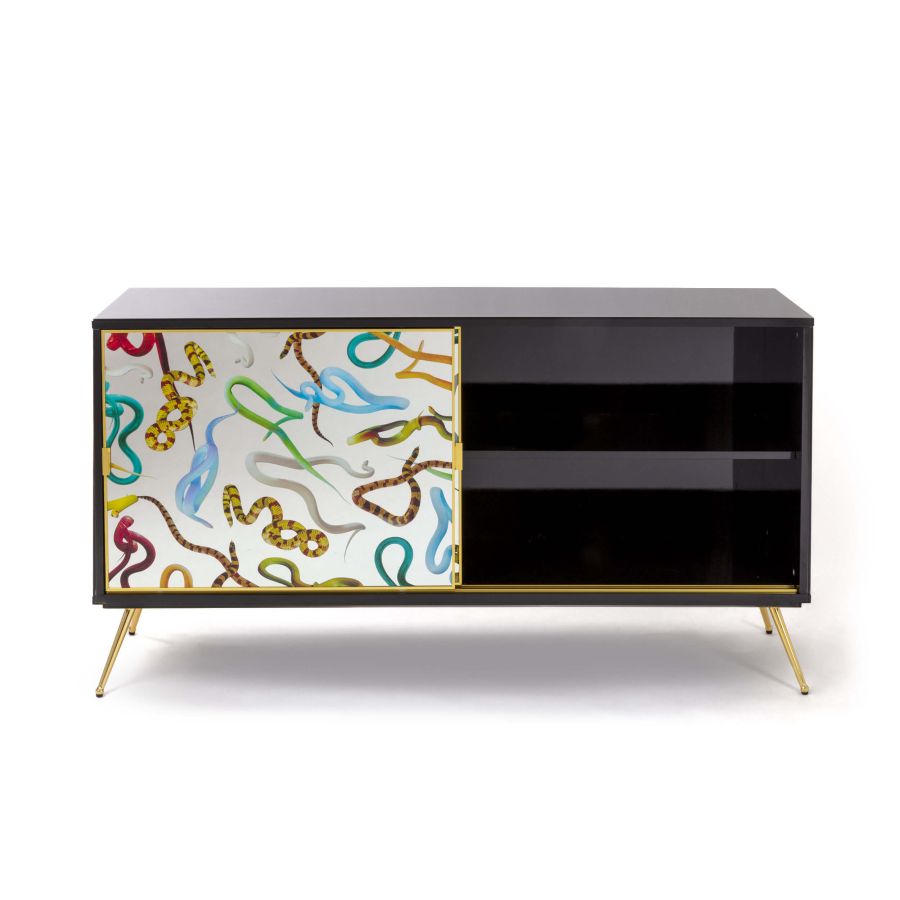 MDF and Glass Cabinet with sliding door Snakes by Seletti