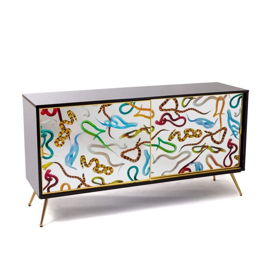 MDF and Glass Cabinet with sliding door Snakes by Seletti