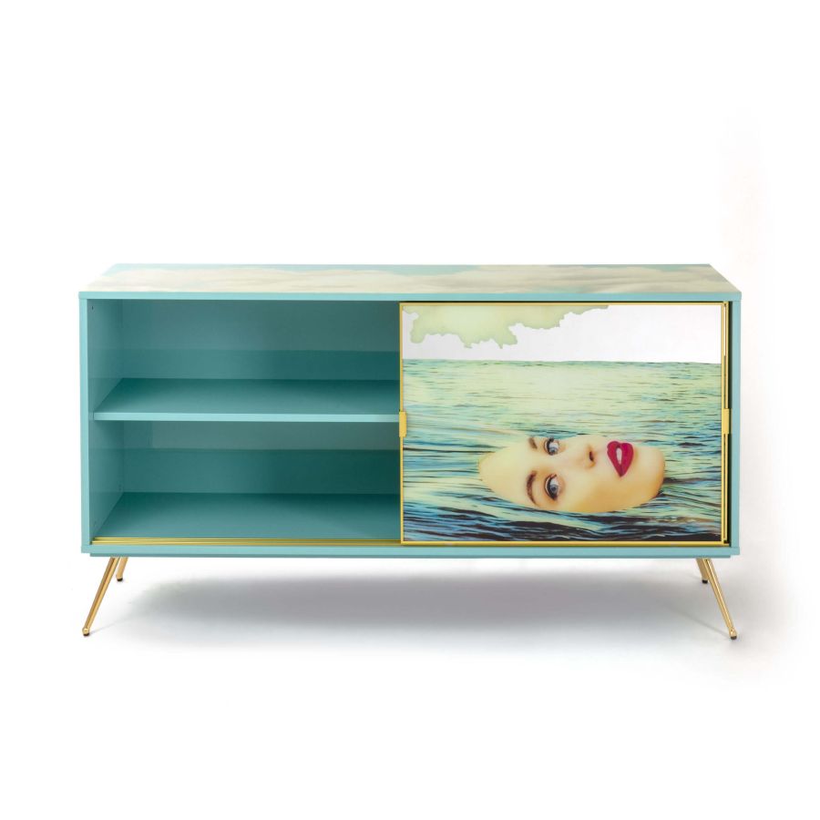 MDF and Glass Cabinet with sliding door Sea Girl by Seletti