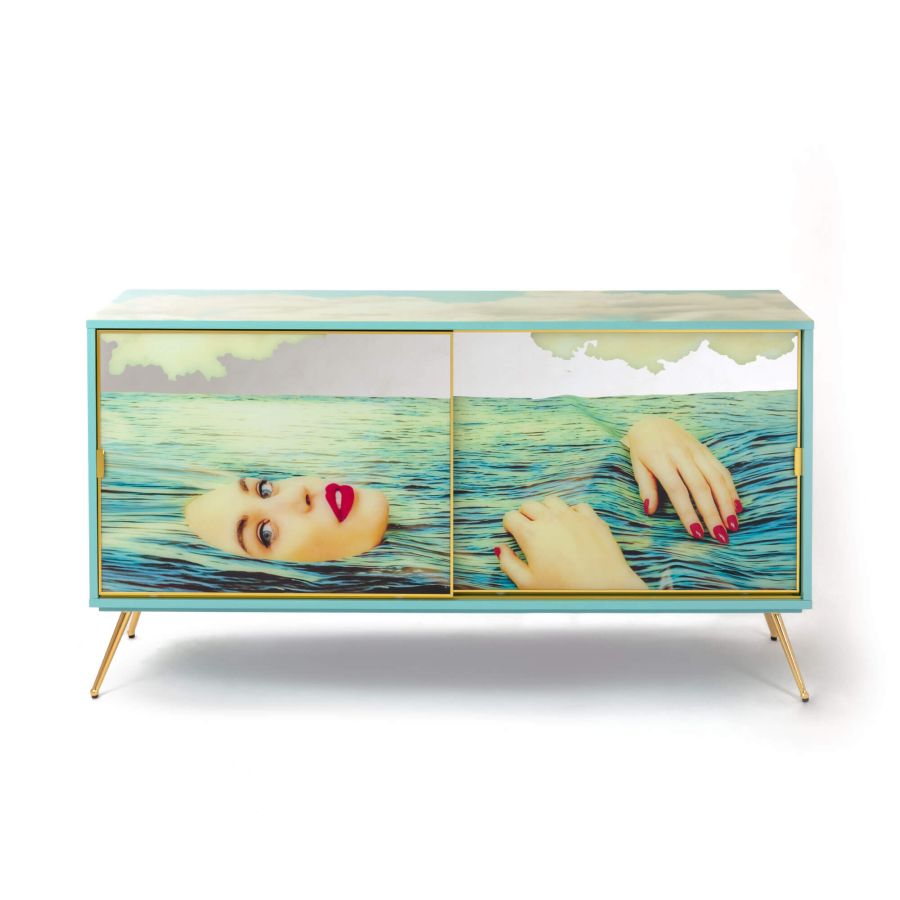 MDF and Glass Cabinet with sliding door Sea Girl by Seletti