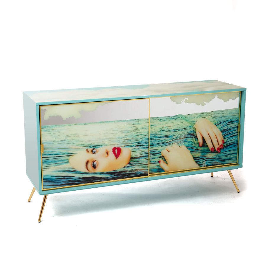 MDF and Glass Cabinet with sliding door Sea Girl by Seletti