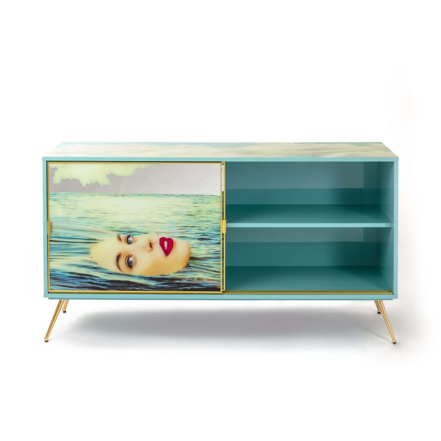 MDF and Glass Cabinet with sliding door Sea Girl by Seletti