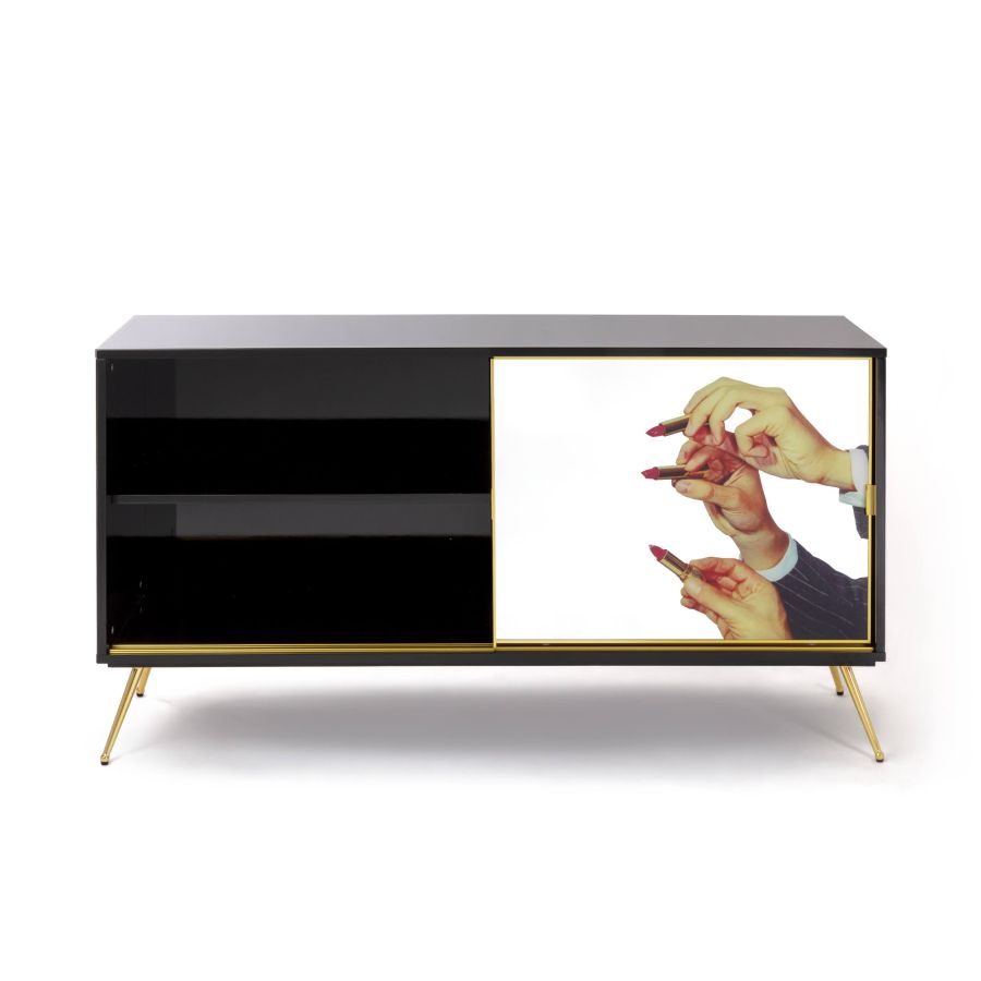 MDF and Glass Cabinet with sliding door Lipsticks by Seletti