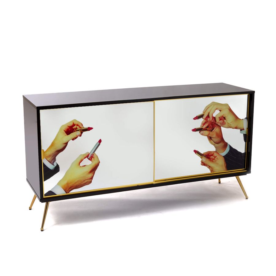 MDF and Glass Cabinet with sliding door Lipsticks by Seletti