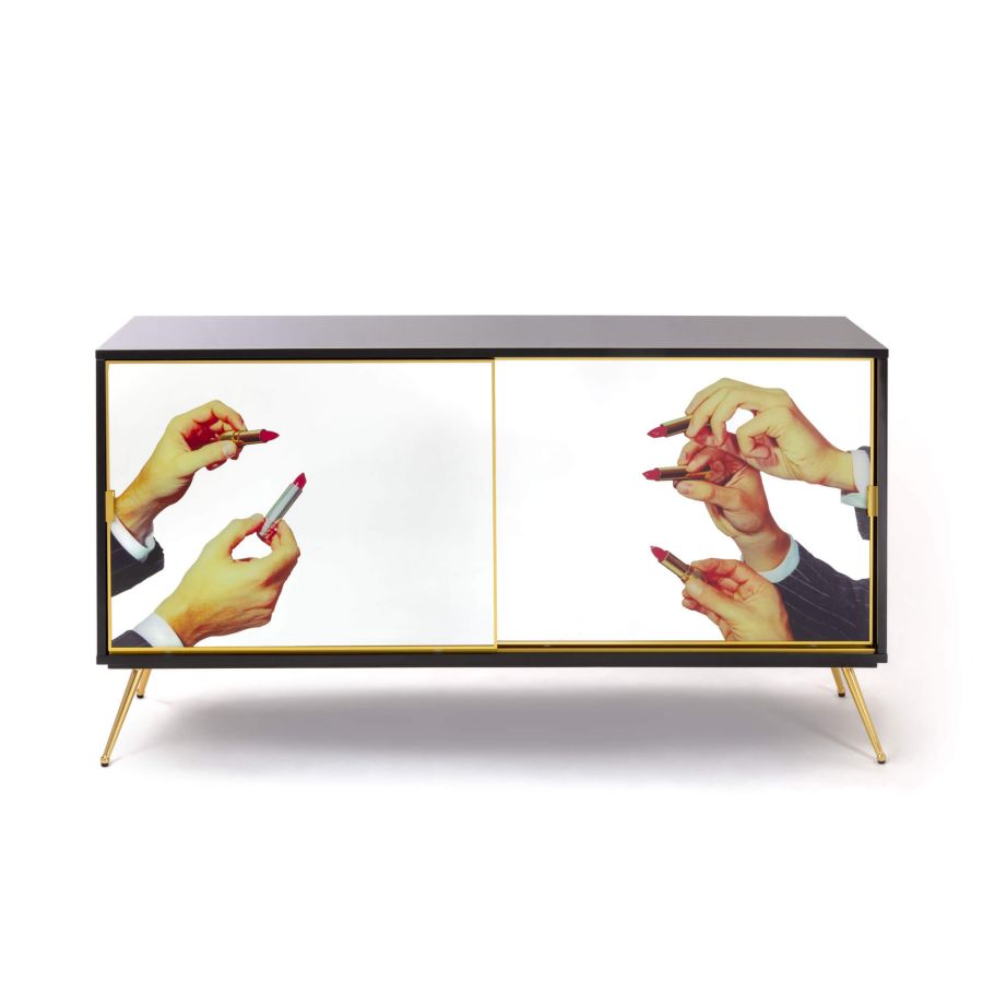 MDF and Glass Cabinet with sliding door Lipsticks by Seletti