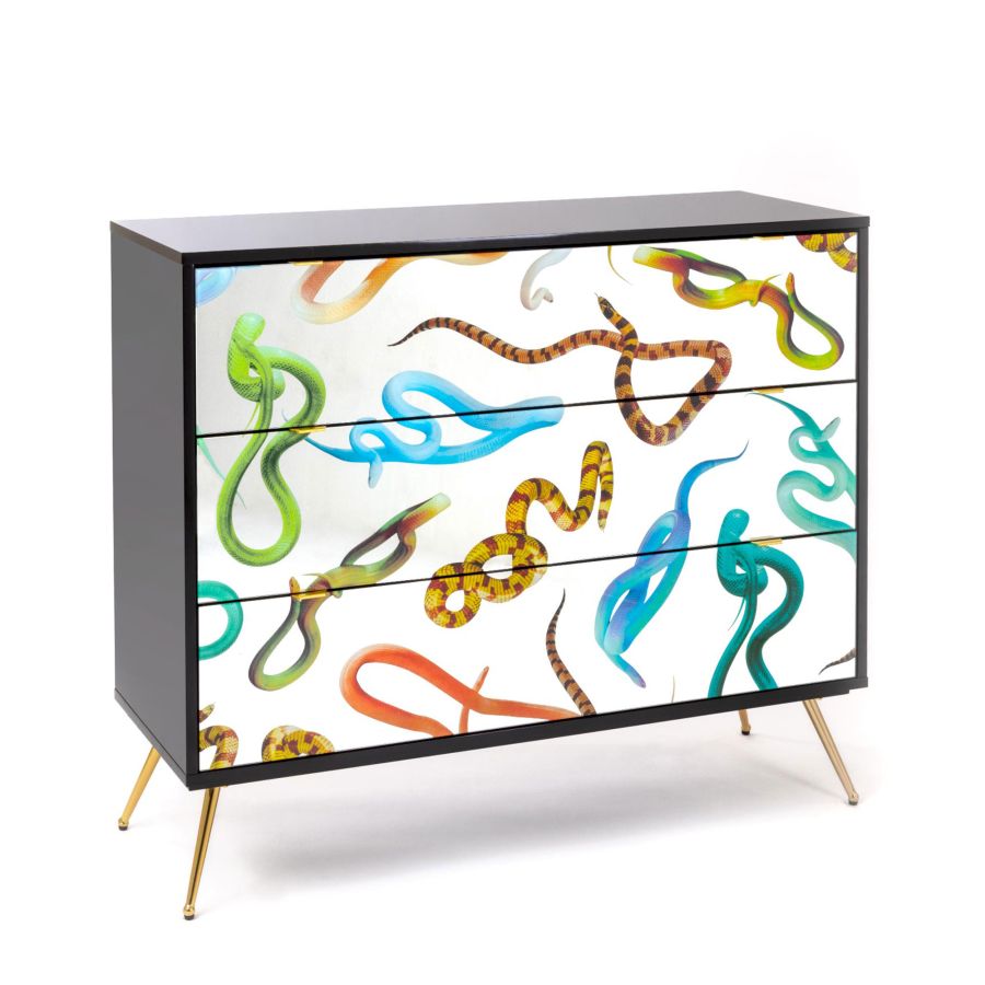 MDF and Glass Chest of drawers Snakes by Seletti