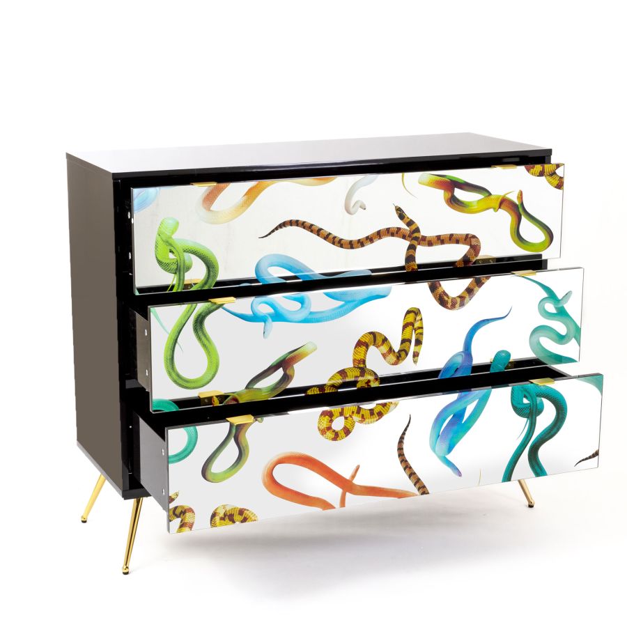 MDF and Glass Chest of drawers Snakes by Seletti