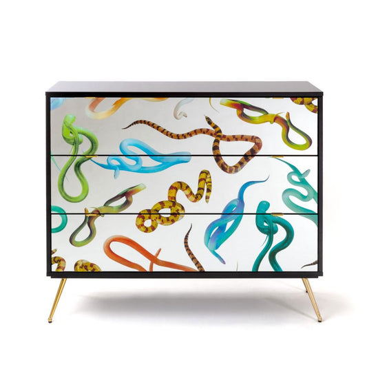 MDF and Glass Chest of drawers Snakes by Seletti